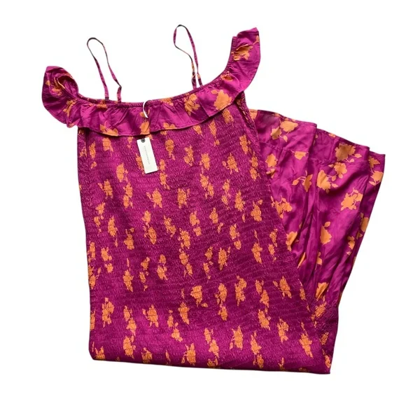 NWT By Anthropologie Smocked Off-The-Shoulder Midi Dress Extra Large Magenta - Picture 10 of 10